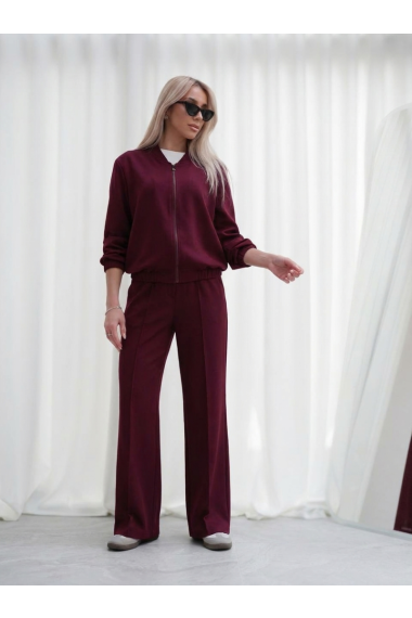 Luksusowy Komplet Damski Masełko Bluza Rozpinana + Spodnie Wide Leg Premium Soft Touch Elegancja & Komfort - bordowy